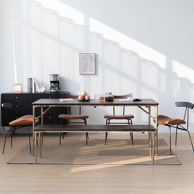 Traditional Luxury Dining Table Rectangle Solid Wood Dining Table with Metal Base Clearhalo 'Dining Tables & Seating' 'Dining Tables' 'dining_table' 'furn' 'furn_dining_table' 'Furniture' 'furniture_dining_table' 'Kitchen & Dining Furniture' 'kitchen' 'kitchen_dining_table' 4977921