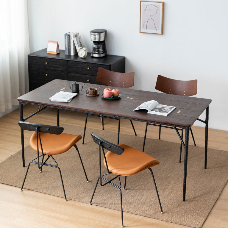 Traditional Luxury Dining Table Rectangle Solid Wood Dining Table with Metal Base Clearhalo 'Dining Tables & Seating' 'Dining Tables' 'dining_table' 'furn' 'furn_dining_table' 'Furniture' 'furniture_dining_table' 'Kitchen & Dining Furniture' 'kitchen' 'kitchen_dining_table' 4977922
