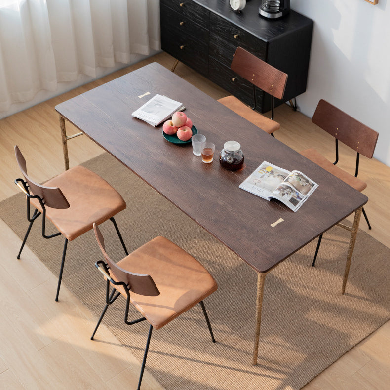 Traditional Luxury Dining Table Rectangle Solid Wood Dining Table with Metal Base Clearhalo 'Dining Tables & Seating' 'Dining Tables' 'dining_table' 'furn' 'furn_dining_table' 'Furniture' 'furniture_dining_table' 'Kitchen & Dining Furniture' 'kitchen' 'kitchen_dining_table' 4977923