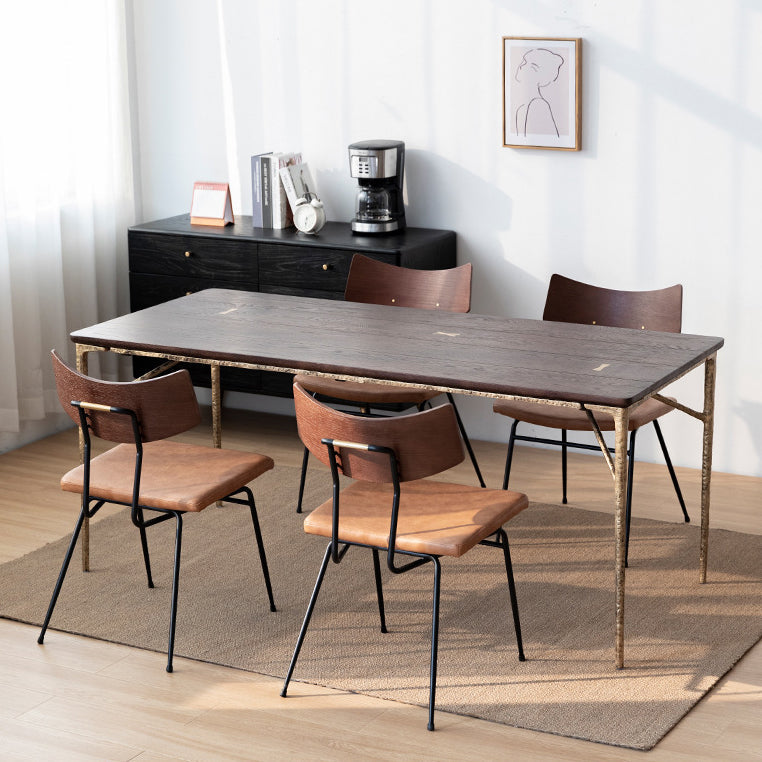Traditional Luxury Dining Table Rectangle Solid Wood Dining Table with Metal Base Clearhalo 'Dining Tables & Seating' 'Dining Tables' 'dining_table' 'furn' 'furn_dining_table' 'Furniture' 'furniture_dining_table' 'Kitchen & Dining Furniture' 'kitchen' 'kitchen_dining_table' 4977924