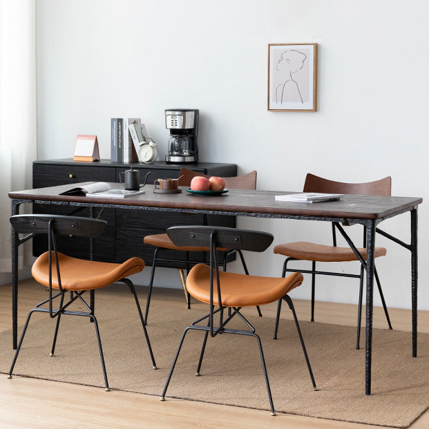 Traditional Luxury Dining Table Rectangle Solid Wood Dining Table with Metal Base Clearhalo 'Dining Tables & Seating' 'Dining Tables' 'dining_table' 'furn' 'furn_dining_table' 'Furniture' 'furniture_dining_table' 'Kitchen & Dining Furniture' 'kitchen' 'kitchen_dining_table' 4977925