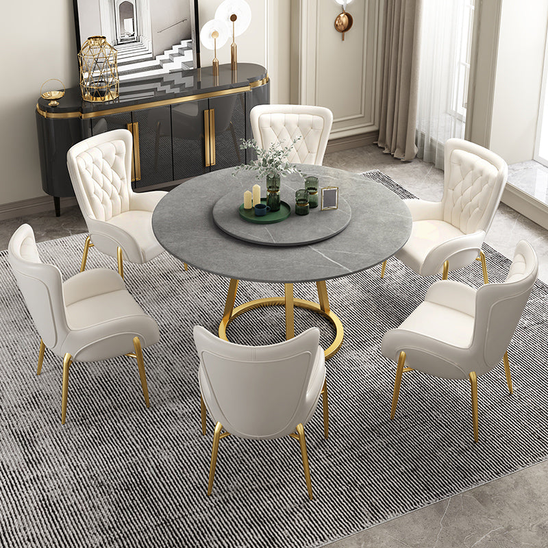 Sintered Stone Top Rotatable Round Table Modern Dining Table with Pedestal Base Gray 47.2"L x 47.2"W x 29.5"H Without Chairs Clearhalo 'Dining Tables & Seating' 'Dining Tables' 'dining_table' 'furn' 'furn_dining_table' 'Furniture' 'furniture_dining_table' 'Kitchen & Dining Furniture' 'kitchen' 'kitchen_dining_table' 4977929
