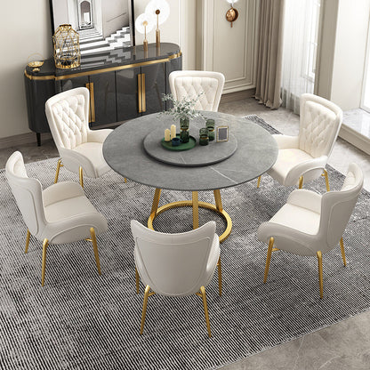 Sintered Stone Top Rotatable Round Table Modern Dining Table with Pedestal Base Gray 47.2"L x 47.2"W x 29.5"H Without Chairs Clearhalo 'Dining Tables & Seating' 'Dining Tables' 'dining_table' 'furn' 'furn_dining_table' 'Furniture' 'furniture_dining_table' 'Kitchen & Dining Furniture' 'kitchen' 'kitchen_dining_table' 4977929