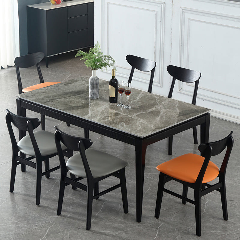 Rectangle 4 Legs Modern Dining Table Grey Tone Fixed Table of Sintered Stone 55.1"L x 31.5"W x 29.5"H Without Chairs Clearhalo 'Dining Tables & Seating' 'Dining Tables' 'dining_table' 'furn' 'furn_dining_table' 'Furniture' 'furniture_dining_table' 'Kitchen & Dining Furniture' 'kitchen' 'kitchen_dining_table' 4977939