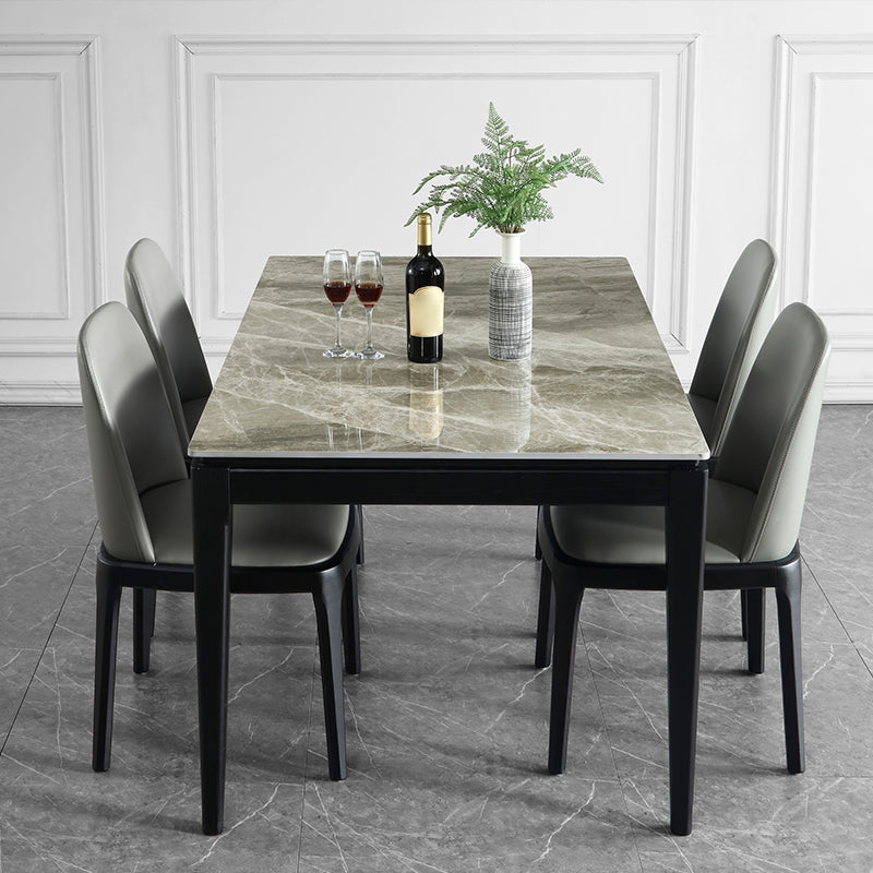 Rectangle 4 Legs Modern Dining Table Grey Tone Fixed Table of Sintered Stone 59.1"L x 35.4"W x 29.5"H Without Chairs Clearhalo 'Dining Tables & Seating' 'Dining Tables' 'dining_table' 'furn' 'furn_dining_table' 'Furniture' 'furniture_dining_table' 'Kitchen & Dining Furniture' 'kitchen' 'kitchen_dining_table' 4977941