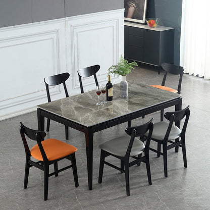 Rectangle 4 Legs Modern Dining Table Grey Tone Fixed Table of Sintered Stone 47.2"L x 23.6"W x 29.5"H Without Chairs Clearhalo 'Dining Tables & Seating' 'Dining Tables' 'dining_table' 'furn' 'furn_dining_table' 'Furniture' 'furniture_dining_table' 'Kitchen & Dining Furniture' 'kitchen' 'kitchen_dining_table' 4977942