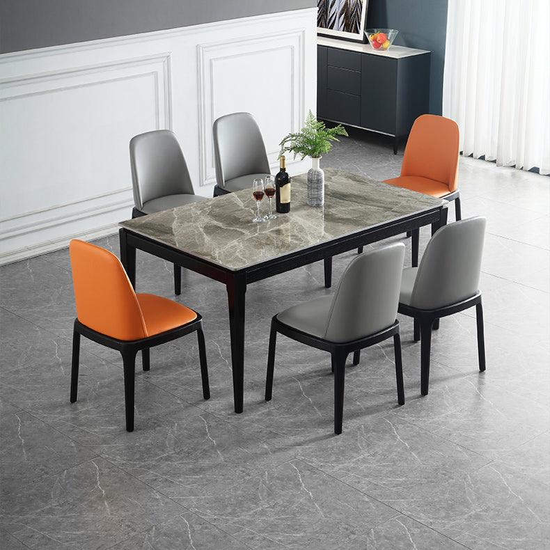Rectangle 4 Legs Modern Dining Table Grey Tone Fixed Table of Sintered Stone Clearhalo 'Dining Tables & Seating' 'Dining Tables' 'dining_table' 'furn' 'furn_dining_table' 'Furniture' 'furniture_dining_table' 'Kitchen & Dining Furniture' 'kitchen' 'kitchen_dining_table' 4977948