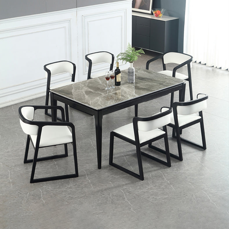 Rectangle 4 Legs Modern Dining Table Grey Tone Fixed Table of Sintered Stone Clearhalo 'Dining Tables & Seating' 'Dining Tables' 'dining_table' 'furn' 'furn_dining_table' 'Furniture' 'furniture_dining_table' 'Kitchen & Dining Furniture' 'kitchen' 'kitchen_dining_table' 4977949