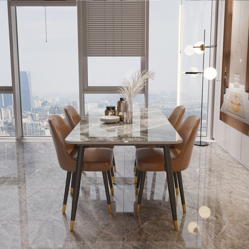 Stone Top Dining Table Modern Rectangle Dining Table with 4 Legs in Black Grey 55.1"L x 31.5"W x 29.5"H Without Chairs Clearhalo 'Dining Tables & Seating' 'Dining Tables' 'dining_table' 'furn' 'furn_dining_table' 'Furniture' 'furniture_dining_table' 'Kitchen & Dining Furniture' 'kitchen' 'kitchen_dining_table' 4977980