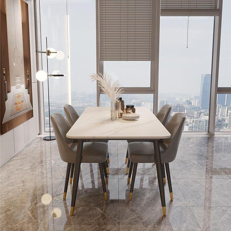 Stone Top Dining Table Modern Rectangle Dining Table with 4 Legs in Black White 55.1"L x 31.5"W x 29.5"H Without Chairs Clearhalo 'Dining Tables & Seating' 'Dining Tables' 'dining_table' 'furn' 'furn_dining_table' 'Furniture' 'furniture_dining_table' 'Kitchen & Dining Furniture' 'kitchen' 'kitchen_dining_table' 4977982