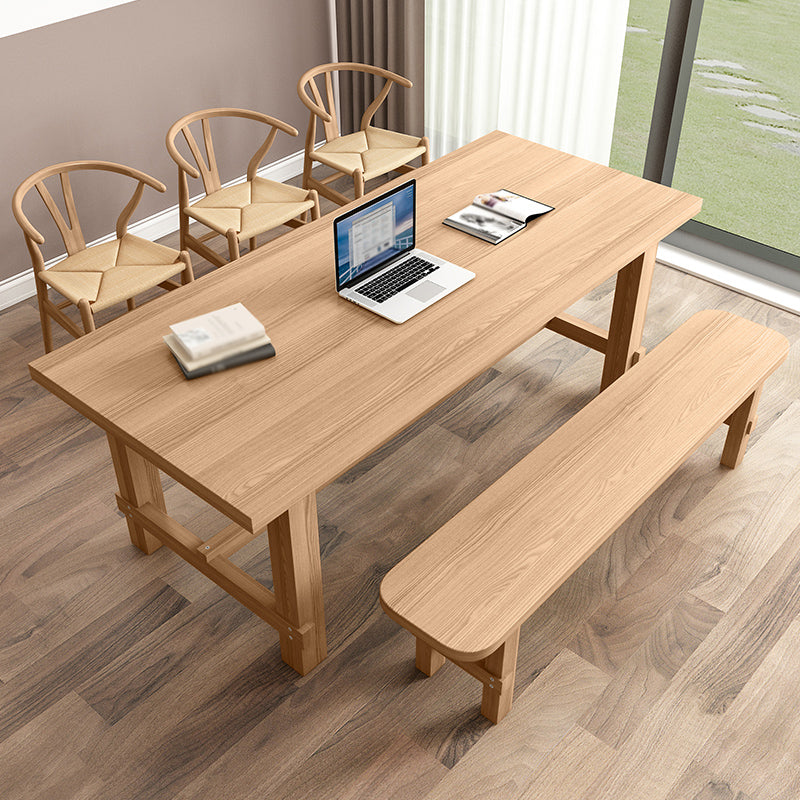 Modern Ash Wood Table for Restaurant Rectangle Dining Table with Trestle Base Natural Without Chairs Clearhalo 'Dining Tables & Seating' 'Dining Tables' 'dining_table' 'furn' 'furn_dining_table' 'Furniture' 'furniture_dining_table' 'Kitchen & Dining Furniture' 'kitchen' 'kitchen_dining_table' 4977991