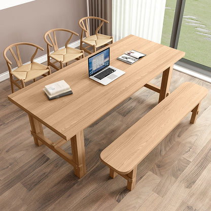 Modern Ash Wood Table for Restaurant Rectangle Dining Table with Trestle Base Natural Without Chairs Clearhalo 'Dining Tables & Seating' 'Dining Tables' 'dining_table' 'furn' 'furn_dining_table' 'Furniture' 'furniture_dining_table' 'Kitchen & Dining Furniture' 'kitchen' 'kitchen_dining_table' 4977991