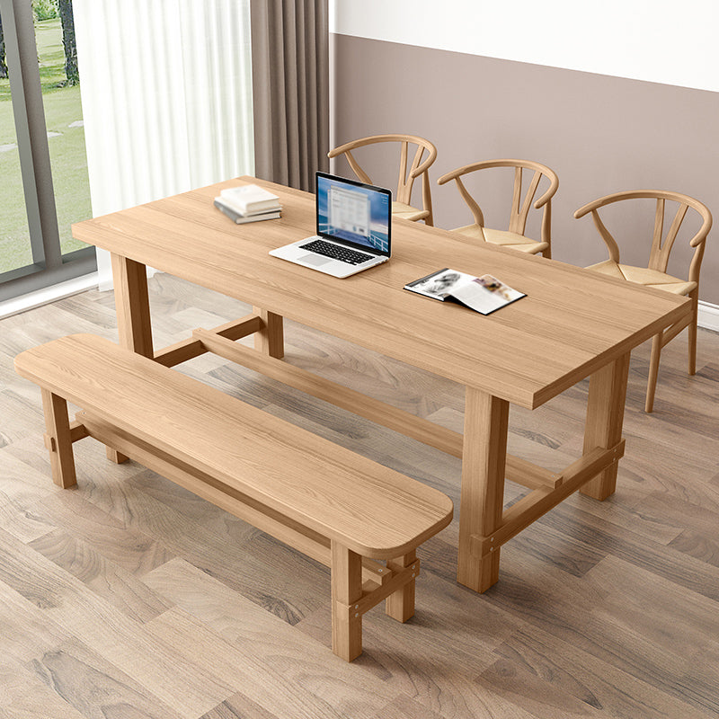 Modern Ash Wood Table for Restaurant Rectangle Dining Table with Trestle Base Natural 70.9"L x 33.5"W x 29.5"H Without Chairs Clearhalo 'Dining Tables & Seating' 'Dining Tables' 'dining_table' 'furn' 'furn_dining_table' 'Furniture' 'furniture_dining_table' 'Kitchen & Dining Furniture' 'kitchen' 'kitchen_dining_table' 4977992