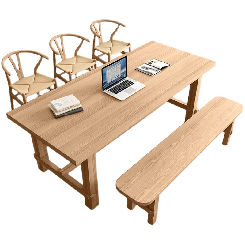 Modern Ash Wood Table for Restaurant Rectangle Dining Table with Trestle Base Clearhalo 'Dining Tables & Seating' 'Dining Tables' 'dining_table' 'furn' 'furn_dining_table' 'Furniture' 'furniture_dining_table' 'Kitchen & Dining Furniture' 'kitchen' 'kitchen_dining_table' 4977999