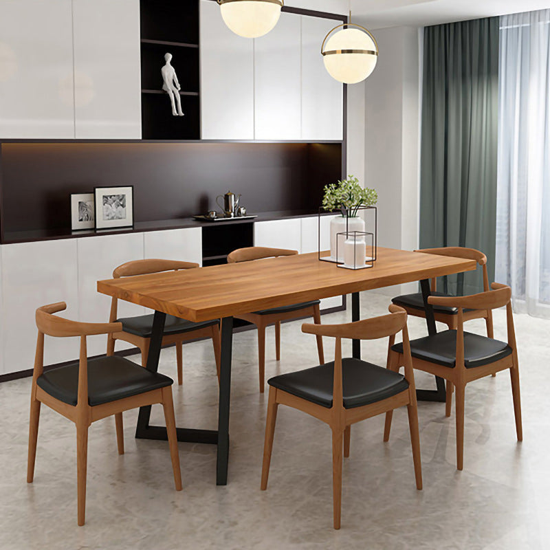 Pine Wood Top Dining Table Modern Rectangle Table with Sled Base 63"L x 31.5"W x 29.5"H Clearhalo 'Dining Tables & Seating' 'Dining Tables' 'dining_table' 'Furniture' 'furniture_dining_table' 'Kitchen & Dining Furniture' 'kitchen' 'kitchen_dining_table' 4978010