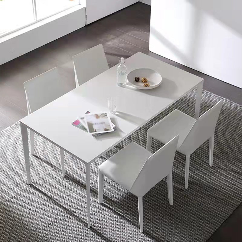 Stone Top Dining Table Contemporary Rectangle Dining Table with 4 Legs in White 63"L x 31.5"W x 29.5"H Clearhalo 'Dining Tables & Seating' 'Dining Tables' 'dining_table' 'Furniture' 'furniture_dining_table' 'Kitchen & Dining Furniture' 'kitchen' 'kitchen_dining_table' 4978054