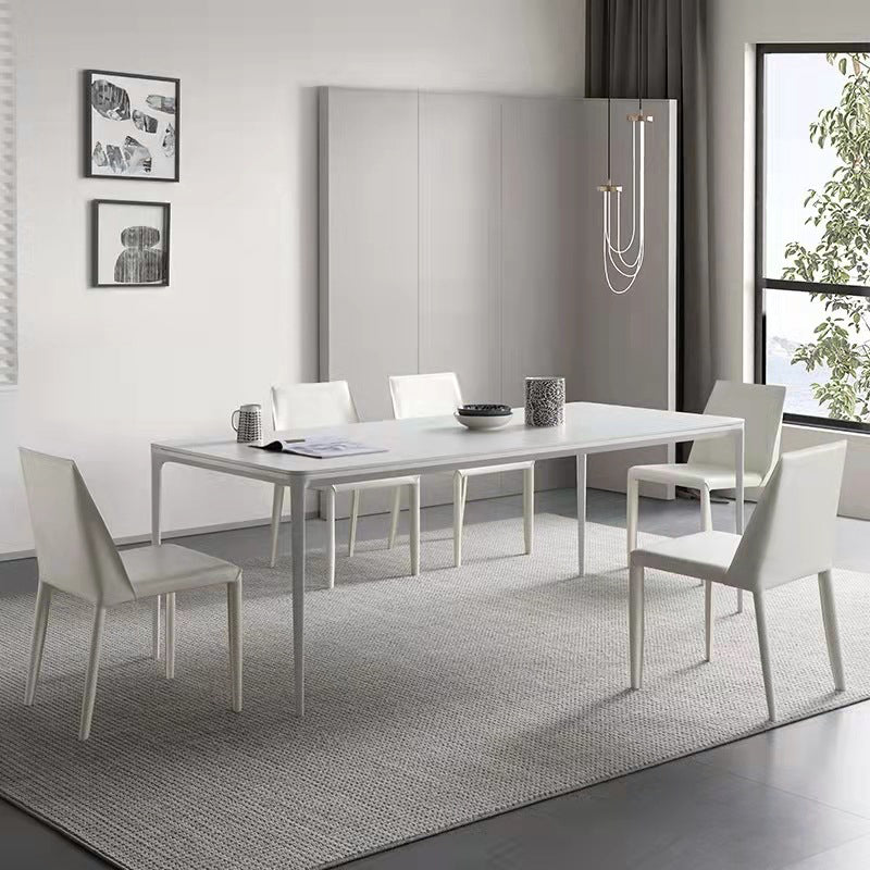 Stone Top Dining Table Contemporary Rectangle Dining Table with 4 Legs in White 78.7"L x 31.5"W x 29.5"H Clearhalo 'Dining Tables & Seating' 'Dining Tables' 'dining_table' 'Furniture' 'furniture_dining_table' 'Kitchen & Dining Furniture' 'kitchen' 'kitchen_dining_table' 4978055