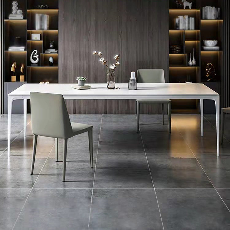 Stone Top Dining Table Contemporary Rectangle Dining Table with 4 Legs in White 86.6"L x 39.4"W x 29.5"H Clearhalo 'Dining Tables & Seating' 'Dining Tables' 'dining_table' 'Furniture' 'furniture_dining_table' 'Kitchen & Dining Furniture' 'kitchen' 'kitchen_dining_table' 4978056