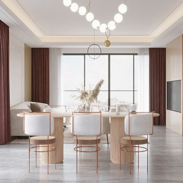 Modern Pine Wood Table for Restaurant Oval Dining Table with Double Pedestal Base 78.7"L x 31.5"W x 29.5"H Without Chairs Clearhalo 'Dining Tables & Seating' 'Dining Tables' 'dining_table' 'furn' 'furn_dining_table' 'Furniture' 'furniture_dining_table' 'Kitchen & Dining Furniture' 'kitchen' 'kitchen_dining_table' 4978072