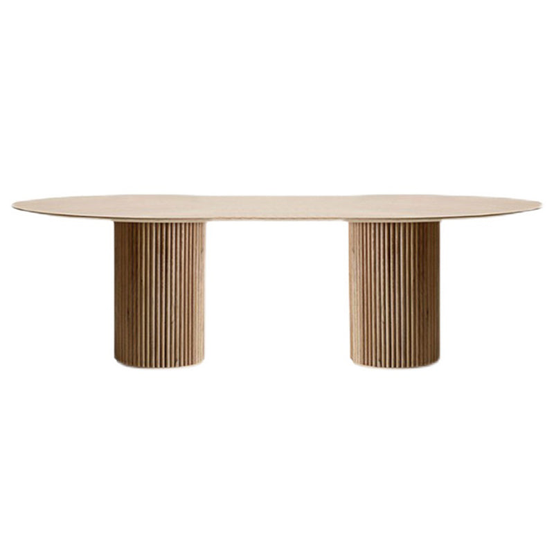 Modern Pine Wood Table for Restaurant Oval Dining Table with Double Pedestal Base Without Chairs Clearhalo 'Dining Tables & Seating' 'Dining Tables' 'dining_table' 'furn' 'furn_dining_table' 'Furniture' 'furniture_dining_table' 'Kitchen & Dining Furniture' 'kitchen' 'kitchen_dining_table' 4978075
