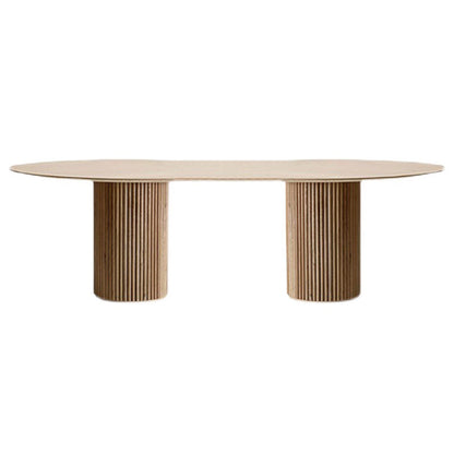Modern Pine Wood Table for Restaurant Oval Dining Table with Double Pedestal Base Without Chairs Clearhalo 'Dining Tables & Seating' 'Dining Tables' 'dining_table' 'furn' 'furn_dining_table' 'Furniture' 'furniture_dining_table' 'Kitchen & Dining Furniture' 'kitchen' 'kitchen_dining_table' 4978075