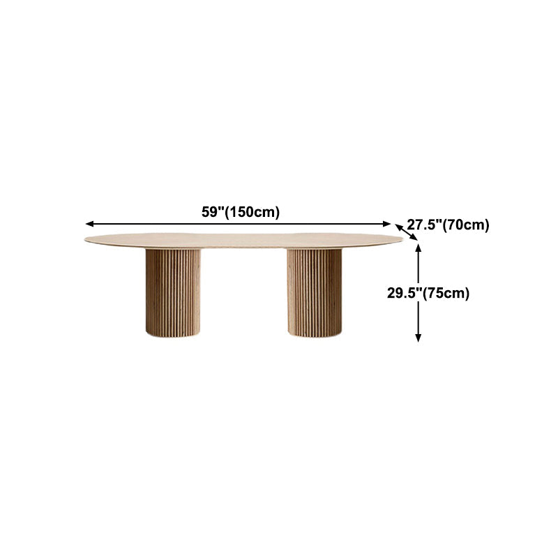Modern Pine Wood Table for Restaurant Oval Dining Table with Double Pedestal Base Clearhalo 'Dining Tables & Seating' 'Dining Tables' 'dining_table' 'furn' 'furn_dining_table' 'Furniture' 'furniture_dining_table' 'Kitchen & Dining Furniture' 'kitchen' 'kitchen_dining_table' 4978080