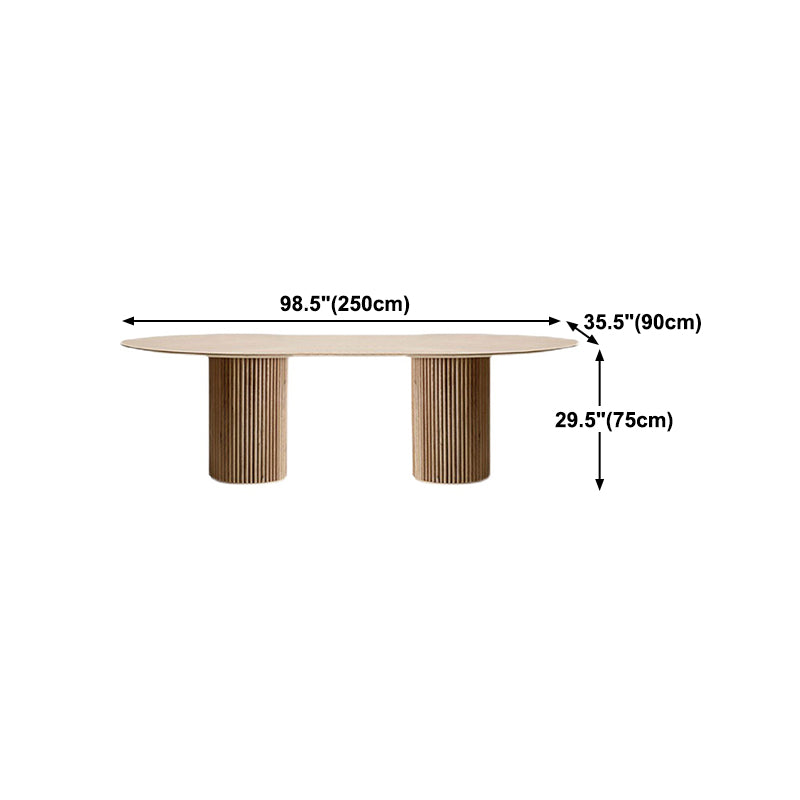 Modern Pine Wood Table for Restaurant Oval Dining Table with Double Pedestal Base Clearhalo 'Dining Tables & Seating' 'Dining Tables' 'dining_table' 'furn' 'furn_dining_table' 'Furniture' 'furniture_dining_table' 'Kitchen & Dining Furniture' 'kitchen' 'kitchen_dining_table' 4978085