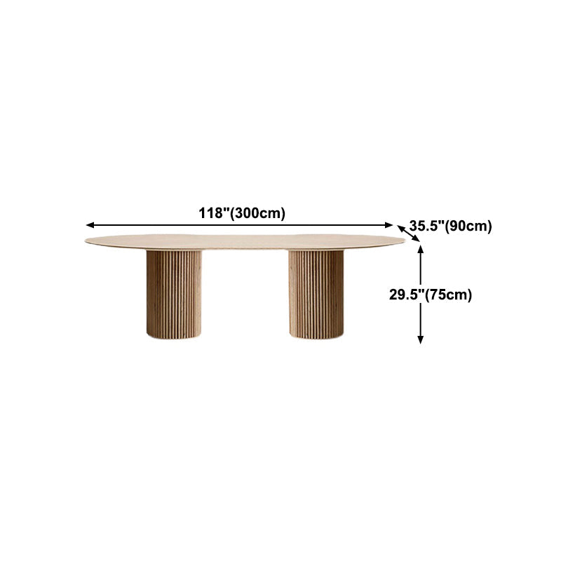Modern Pine Wood Table for Restaurant Oval Dining Table with Double Pedestal Base Clearhalo 'Dining Tables & Seating' 'Dining Tables' 'dining_table' 'furn' 'furn_dining_table' 'Furniture' 'furniture_dining_table' 'Kitchen & Dining Furniture' 'kitchen' 'kitchen_dining_table' 4978087