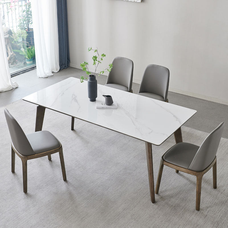 Modern Stone Dining Site Table 4 Wood Legs Rectangle Home Dining Table White 55.1"L x 31.5"W x 29.5"H Without Chairs Clearhalo 'Dining Tables & Seating' 'Dining Tables' 'dining_table' 'furn' 'furn_dining_table' 'Furniture' 'furniture_dining_table' 'Kitchen & Dining Furniture' 'kitchen' 'kitchen_dining_table' 4978088