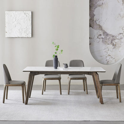 Modern Stone Dining Site Table 4 Wood Legs Rectangle Home Dining Table White 51.2"L x 31.5"W x 29.5"H Without Chairs Clearhalo 'Dining Tables & Seating' 'Dining Tables' 'dining_table' 'furn' 'furn_dining_table' 'Furniture' 'furniture_dining_table' 'Kitchen & Dining Furniture' 'kitchen' 'kitchen_dining_table' 4978089
