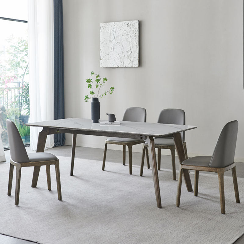 Modern Stone Dining Site Table 4 Wood Legs Rectangle Home Dining Table Gray Without Chairs Clearhalo 'Dining Tables & Seating' 'Dining Tables' 'dining_table' 'furn' 'furn_dining_table' 'Furniture' 'furniture_dining_table' 'Kitchen & Dining Furniture' 'kitchen' 'kitchen_dining_table' 4978090