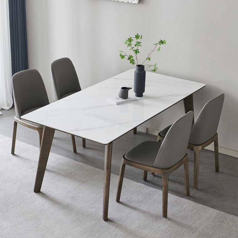 Modern Stone Dining Site Table 4 Wood Legs Rectangle Home Dining Table White 63"L x 31.5"W x 29.5"H Without Chairs Clearhalo 'Dining Tables & Seating' 'Dining Tables' 'dining_table' 'furn' 'furn_dining_table' 'Furniture' 'furniture_dining_table' 'Kitchen & Dining Furniture' 'kitchen' 'kitchen_dining_table' 4978091