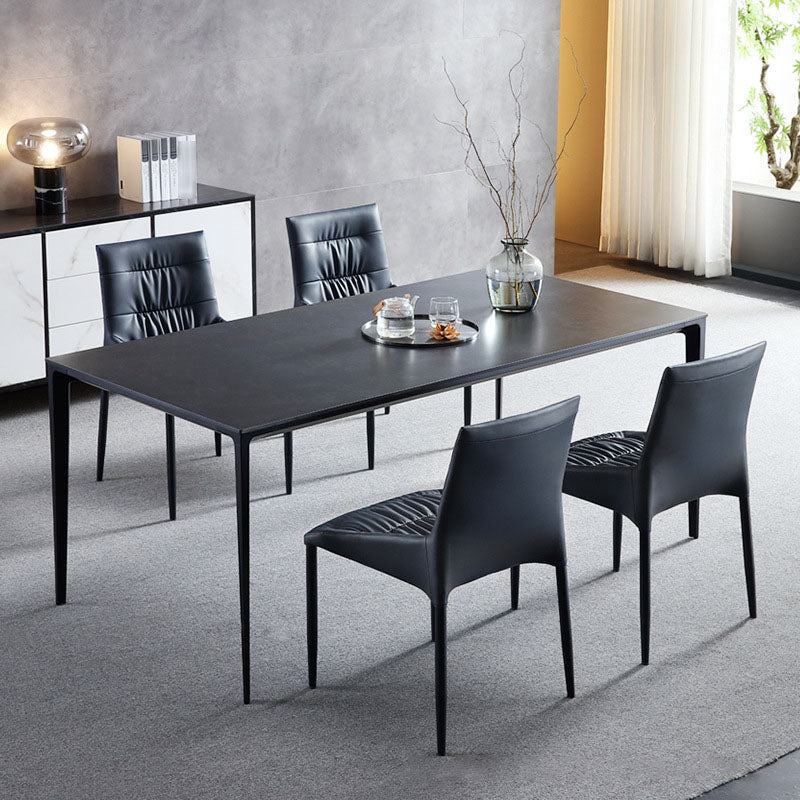 Stone Top Dining Table Modern Dining Table with 4 Metal Legs Black 55.1"L x 31.5"W x 29.5"H Clearhalo 'Dining Tables & Seating' 'Dining Tables' 'dining_table' 'Furniture' 'furniture_dining_table' 'Kitchen & Dining Furniture' 'kitchen' 'kitchen_dining_table' 4978102