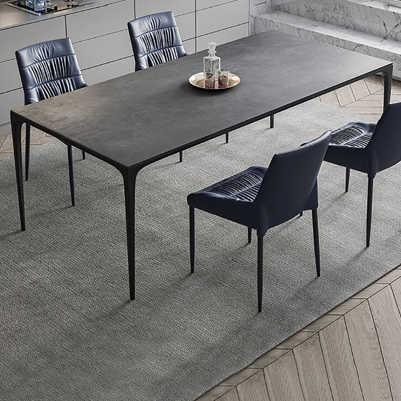 Stone Top Dining Table Modern Dining Table with 4 Metal Legs Black 70.9"L x 35.4"W x 29.5"H Clearhalo 'Dining Tables & Seating' 'Dining Tables' 'dining_table' 'Furniture' 'furniture_dining_table' 'Kitchen & Dining Furniture' 'kitchen' 'kitchen_dining_table' 4978104