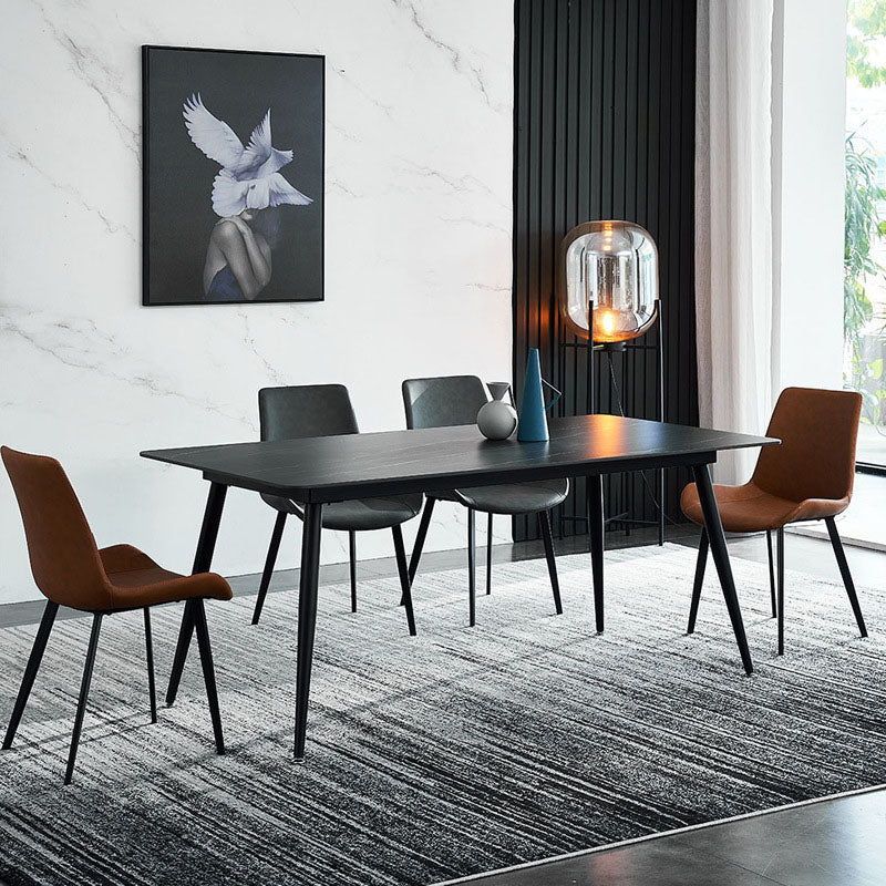 Stone Top Dining Table Industrial Rectangle Table with 4 Legs Black 55.1"L x 31.5"W x 29.5"H Without Chairs Clearhalo 'Dining Tables & Seating' 'Dining Tables' 'dining_table' 'furn' 'furn_dining_table' 'Furniture' 'furniture_dining_table' 'Kitchen & Dining Furniture' 'kitchen' 'kitchen_dining_table' 4978115