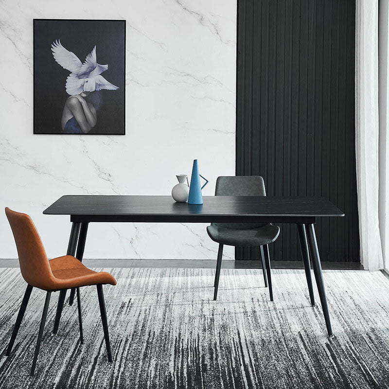 Stone Top Dining Table Industrial Rectangle Table with 4 Legs Black 51.2"L x 27.6"W x 29.5"H Without Chairs Clearhalo 'Dining Tables & Seating' 'Dining Tables' 'dining_table' 'furn' 'furn_dining_table' 'Furniture' 'furniture_dining_table' 'Kitchen & Dining Furniture' 'kitchen' 'kitchen_dining_table' 4978116