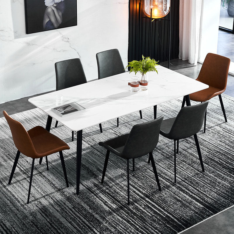 Stone Top Dining Table Industrial Rectangle Table with 4 Legs White Without Chairs Clearhalo 'Dining Tables & Seating' 'Dining Tables' 'dining_table' 'furn' 'furn_dining_table' 'Furniture' 'furniture_dining_table' 'Kitchen & Dining Furniture' 'kitchen' 'kitchen_dining_table' 4978117