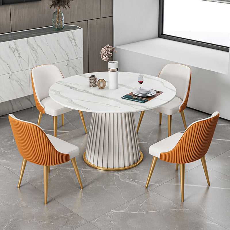 Glam Sintered Stone Dining Table Round Dining Table with Pedestal Base White 47.2"L x 47.2"W x 29.5"H Without Chairs Clearhalo 'Dining Tables & Seating' 'Dining Tables' 'dining_table' 'furn' 'furn_dining_table' 'Furniture' 'furniture_dining_table' 'Kitchen & Dining Furniture' 'kitchen' 'kitchen_dining_table' 4978130