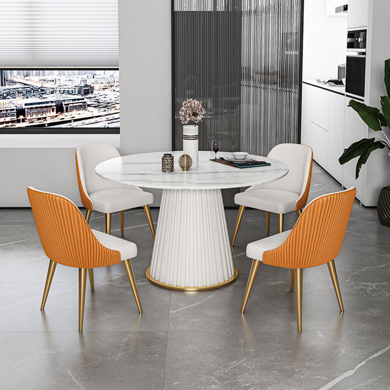 Glam Sintered Stone Dining Table Round Dining Table with Pedestal Base White 31.5"L x 31.5"W x 29.5"H Without Chairs Clearhalo 'Dining Tables & Seating' 'Dining Tables' 'dining_table' 'furn' 'furn_dining_table' 'Furniture' 'furniture_dining_table' 'Kitchen & Dining Furniture' 'kitchen' 'kitchen_dining_table' 4978131