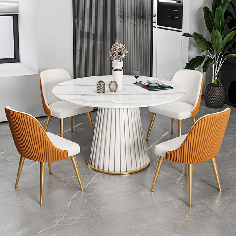 Glam Sintered Stone Dining Table Round Dining Table with Pedestal Base White 39.4"L x 39.4"W x 29.5"H Without Chairs Clearhalo 'Dining Tables & Seating' 'Dining Tables' 'dining_table' 'furn' 'furn_dining_table' 'Furniture' 'furniture_dining_table' 'Kitchen & Dining Furniture' 'kitchen' 'kitchen_dining_table' 4978133