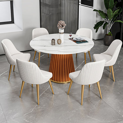 Glam Sintered Stone Dining Table Round Dining Table with Pedestal Base Orange Without Chairs Clearhalo 'Dining Tables & Seating' 'Dining Tables' 'dining_table' 'furn' 'furn_dining_table' 'Furniture' 'furniture_dining_table' 'Kitchen & Dining Furniture' 'kitchen' 'kitchen_dining_table' 4978137