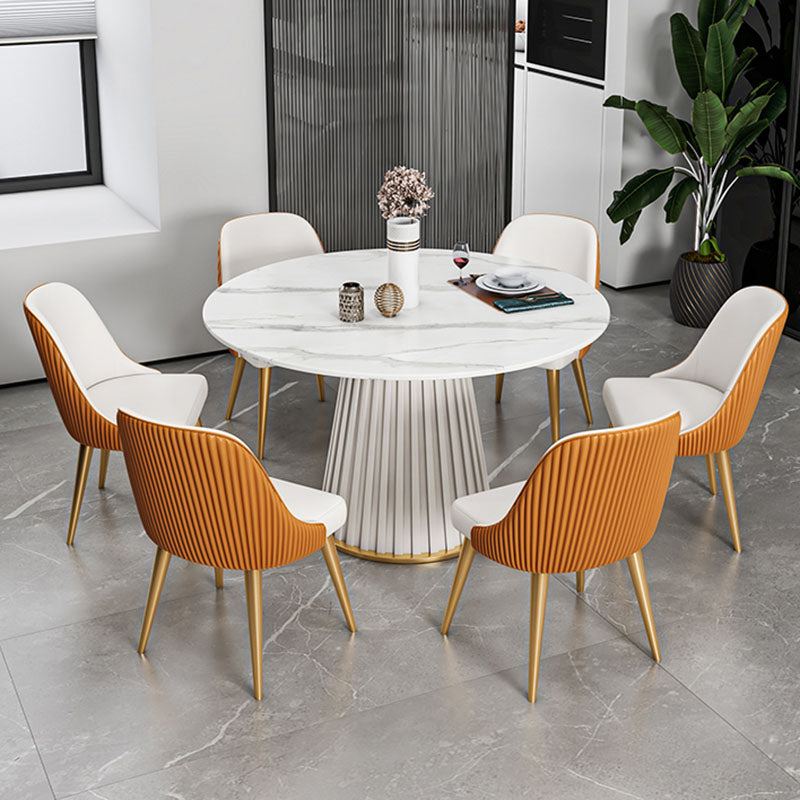 Glam Sintered Stone Dining Table Round Dining Table with Pedestal Base Clearhalo 'Dining Tables & Seating' 'Dining Tables' 'dining_table' 'furn' 'furn_dining_table' 'Furniture' 'furniture_dining_table' 'Kitchen & Dining Furniture' 'kitchen' 'kitchen_dining_table' 4978138
