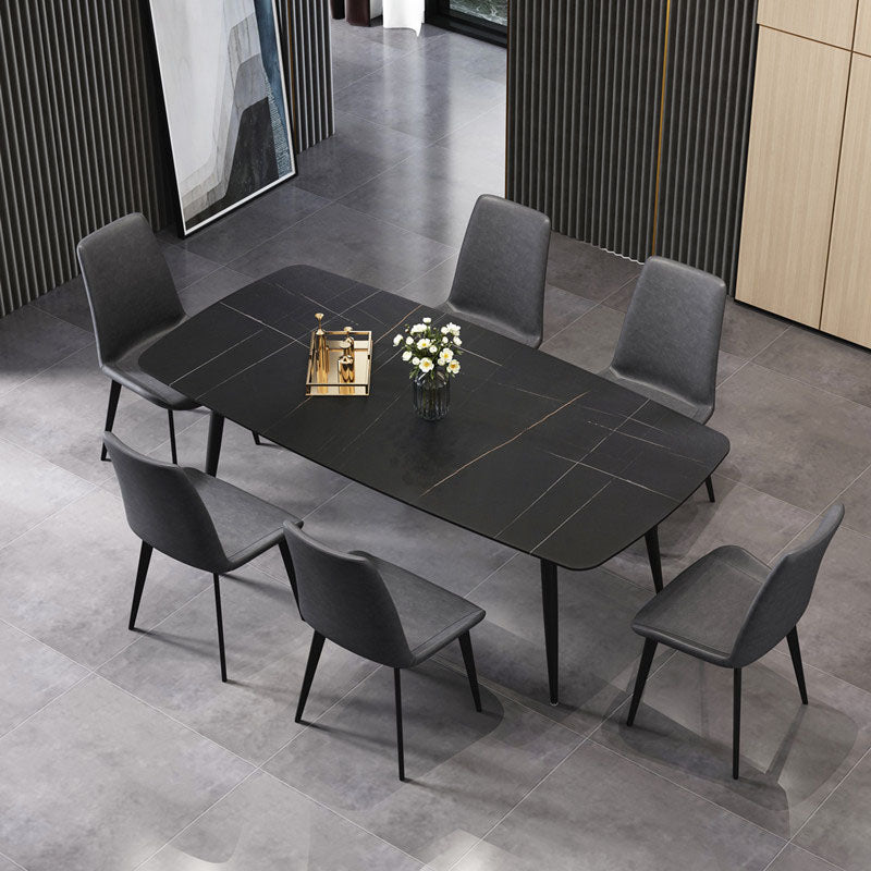 Rectangle Stone Top Dining Table Contemporary Dining Table with 4 Legs Black Without Chairs Clearhalo 'Dining Tables & Seating' 'Dining Tables' 'dining_table' 'furn' 'furn_dining_table' 'Furniture' 'furniture_dining_table' 'Kitchen & Dining Furniture' 'kitchen' 'kitchen_dining_table' 4978143