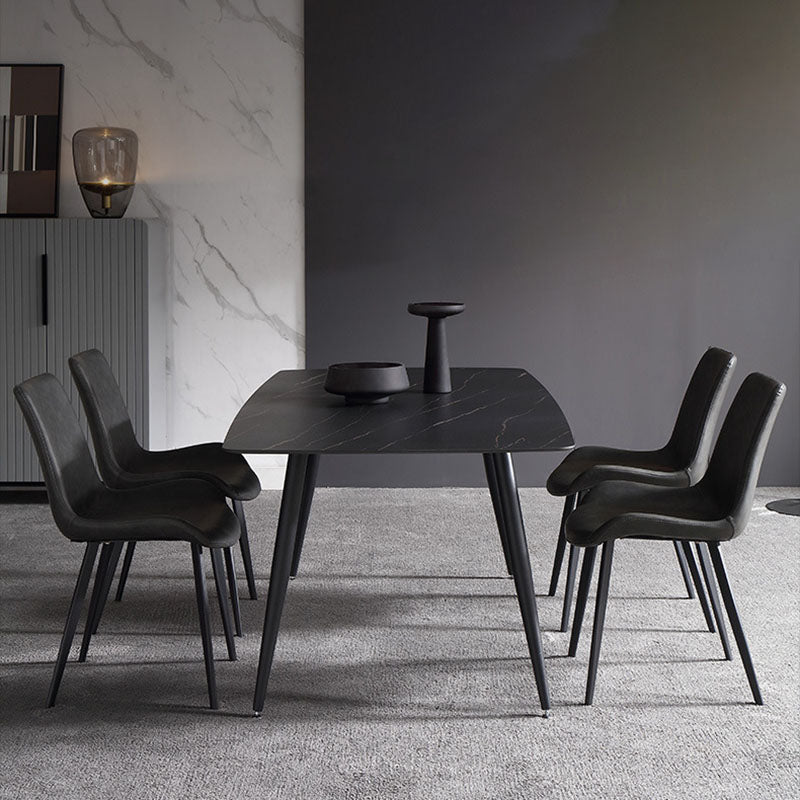 Rectangle Stone Top Dining Table Contemporary Dining Table with 4 Legs Black 70.9"L x 35.4"W x 29.5"H Without Chairs Clearhalo 'Dining Tables & Seating' 'Dining Tables' 'dining_table' 'furn' 'furn_dining_table' 'Furniture' 'furniture_dining_table' 'Kitchen & Dining Furniture' 'kitchen' 'kitchen_dining_table' 4978146
