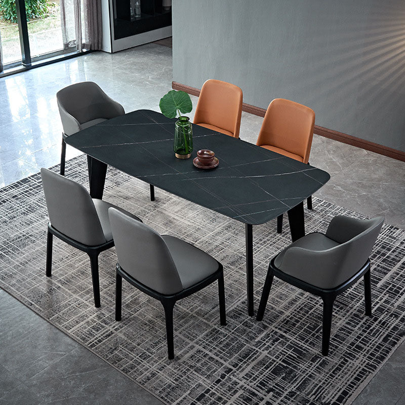 Stone Top Dining Table Contemporary Rectangle Table with 4 Legs in Black Black 70.9"L x 35.4"W x 29.5"H Without Chairs Clearhalo 'Dining Tables & Seating' 'Dining Tables' 'dining_table' 'furn' 'furn_dining_table' 'Furniture' 'furniture_dining_table' 'Kitchen & Dining Furniture' 'kitchen' 'kitchen_dining_table' 4978162