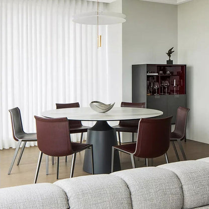 Modern Sintered Stone Dining Table Round Dining Room Table with Pedestal Base 47.2"L x 47.2"W x 29.5"H Fixed Table Without Chairs Clearhalo 'Dining Tables & Seating' 'Dining Tables' 'dining_table' 'furn' 'furn_dining_table' 'Furniture' 'furniture_dining_table' 'Kitchen & Dining Furniture' 'kitchen' 'kitchen_dining_table' 4978173