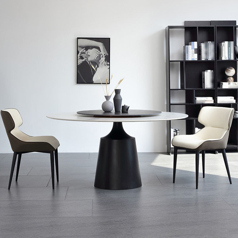 Modern Sintered Stone Dining Table Round Dining Room Table with Pedestal Base 47.2"L x 47.2"W x 29.5"H Lazy Susan Without Chairs Clearhalo 'Dining Tables & Seating' 'Dining Tables' 'dining_table' 'furn' 'furn_dining_table' 'Furniture' 'furniture_dining_table' 'Kitchen & Dining Furniture' 'kitchen' 'kitchen_dining_table' 4978174