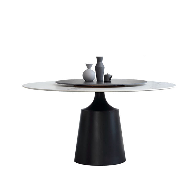 Modern Sintered Stone Dining Table Round Dining Room Table with Pedestal Base Lazy Susan Without Chairs Clearhalo 'Dining Tables & Seating' 'Dining Tables' 'dining_table' 'furn' 'furn_dining_table' 'Furniture' 'furniture_dining_table' 'Kitchen & Dining Furniture' 'kitchen' 'kitchen_dining_table' 4978177