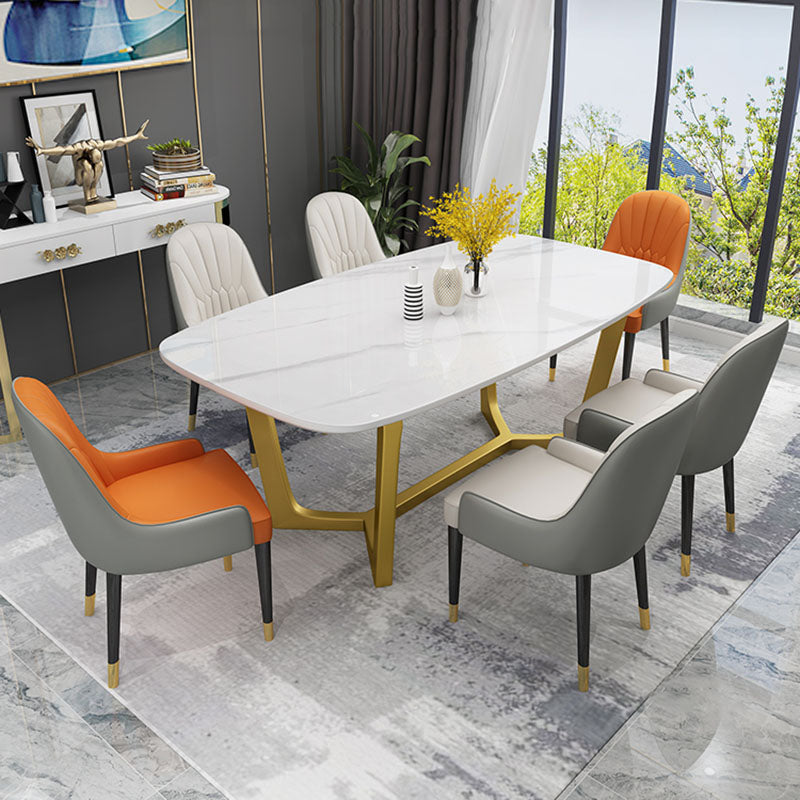 Sintered Stone Table for Restaurant Luxury Rectangle Dining Table with Trestle Base White 63"L x 35.4"W x 29.5"H Without Chairs Clearhalo 'Dining Tables & Seating' 'Dining Tables' 'dining_table' 'furn' 'furn_dining_table' 'Furniture' 'furniture_dining_table' 'Kitchen & Dining Furniture' 'kitchen' 'kitchen_dining_table' 4978191