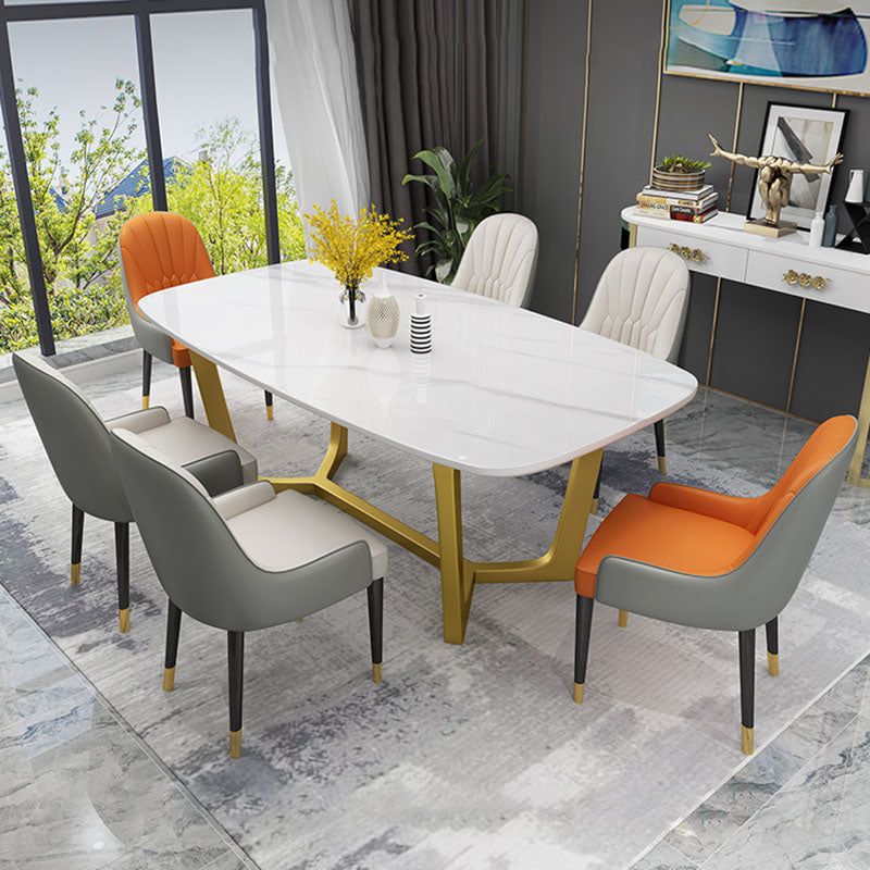 Sintered Stone Table for Restaurant Luxury Rectangle Dining Table with Trestle Base White 70.9"L x 35.4"W x 29.5"H Without Chairs Clearhalo 'Dining Tables & Seating' 'Dining Tables' 'dining_table' 'furn' 'furn_dining_table' 'Furniture' 'furniture_dining_table' 'Kitchen & Dining Furniture' 'kitchen' 'kitchen_dining_table' 4978192